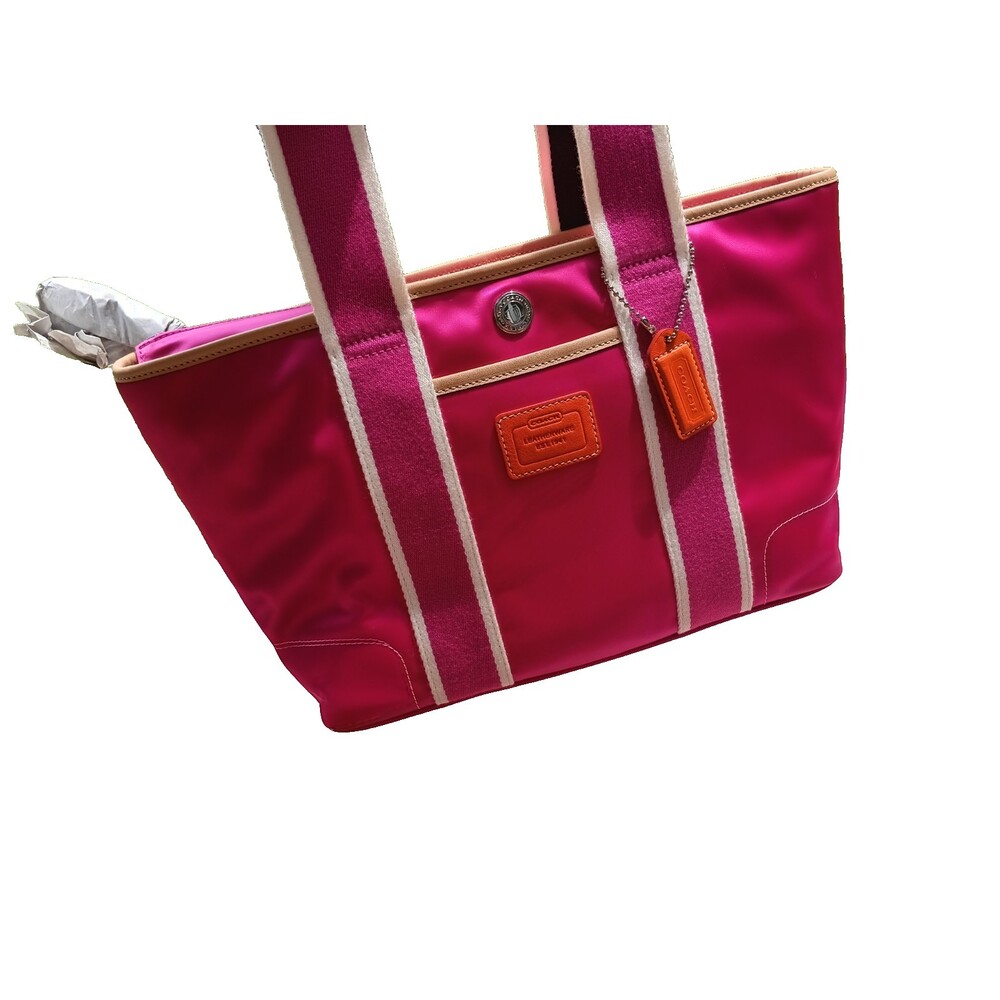 Y2K Hot Pink Hamptons Tote Orange Trim Chocolate Brown Accents Never Carried - Picture 7 of 12